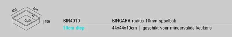 ABK Bingara flaches behindertengerechtes Spülbecken, Edelstahl 10cm tief 40x40cm flächenbündig, unter- und oberflächenmontiert BIN4010FVI