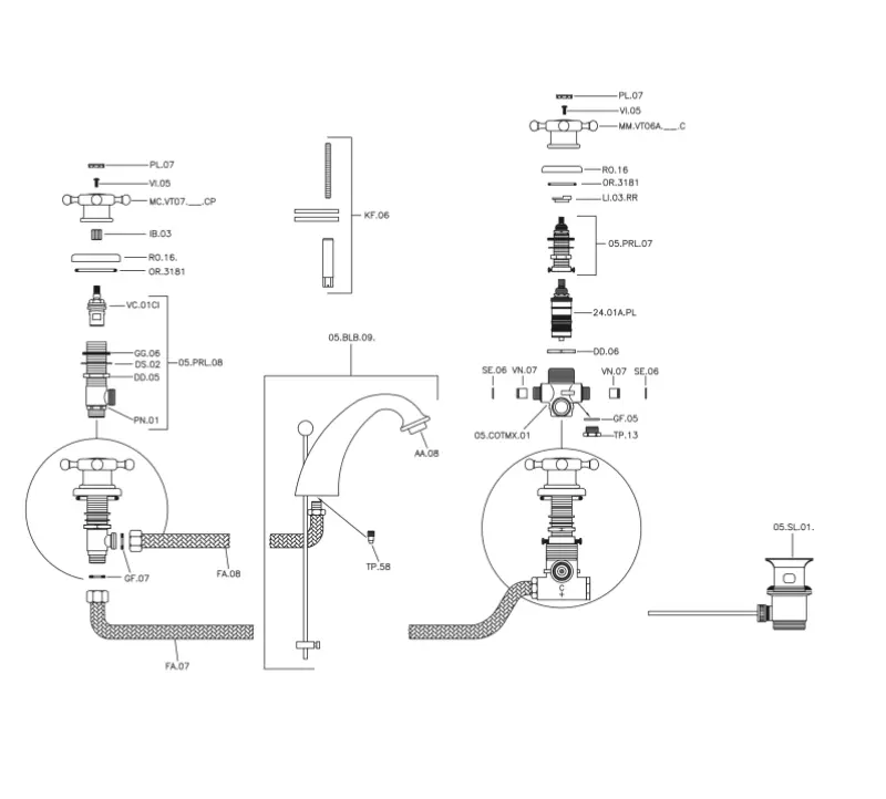 Huber Victorian 3-Loch-Thermostat-Waschtischbatterie Gold VTT710102G