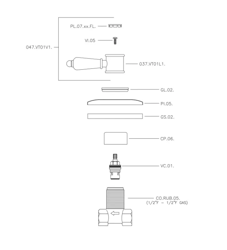 Huber Viktorian Einbau-Absperrhahn Bronze VT00031027