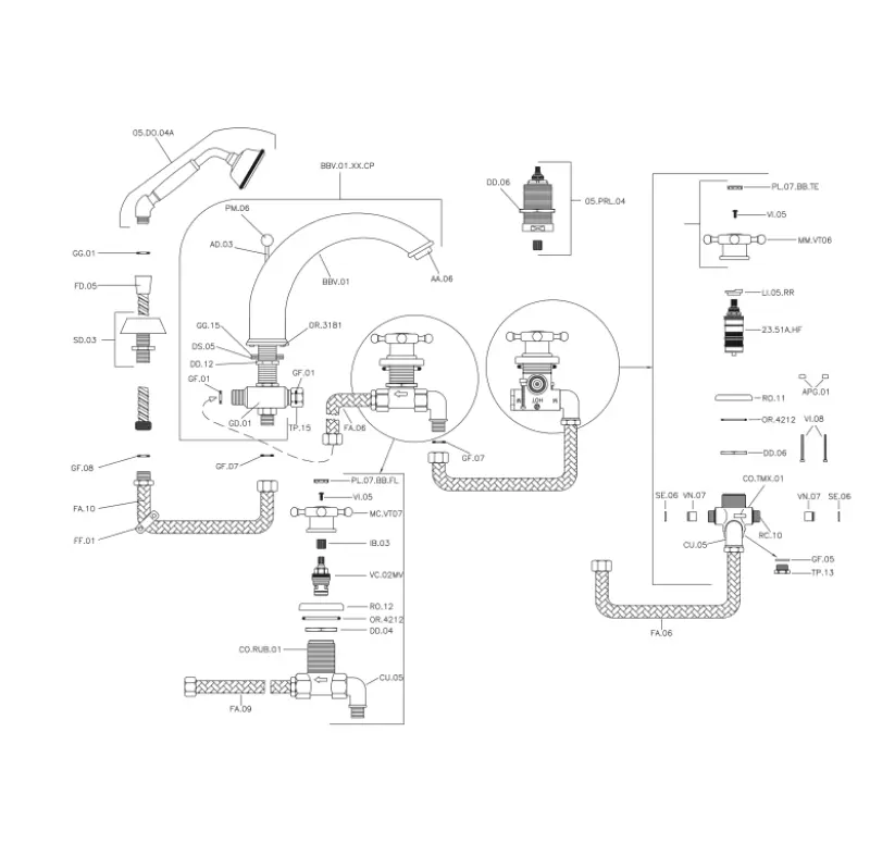 Huber Victorian 4-Loch-Thermostat-Wannenarmatur mit Brausegarnitur Gold VTT760102G
