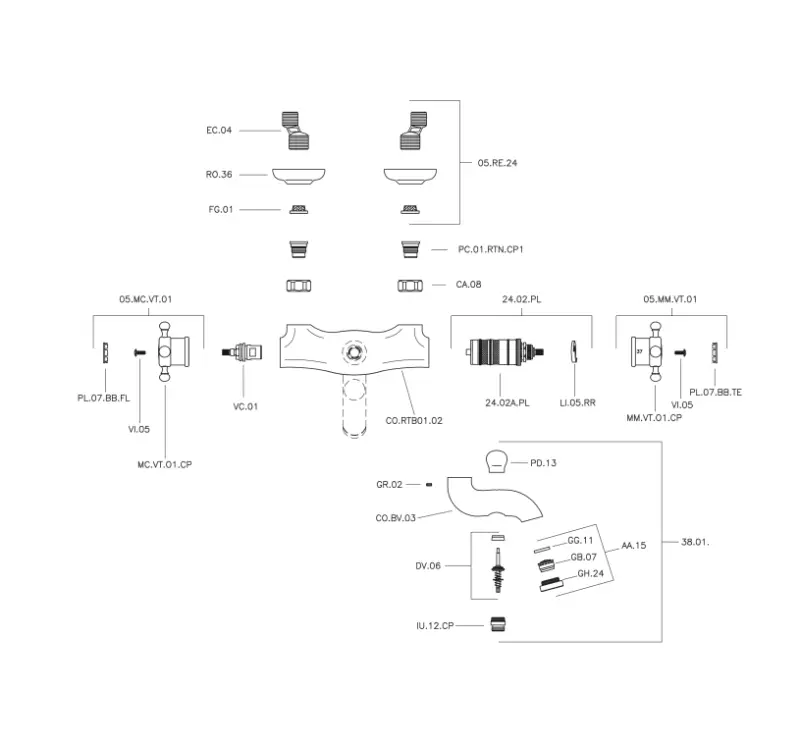 Huber Victorian Thermostat-Badewannenbatterie aus Edelstahl VTT270102A