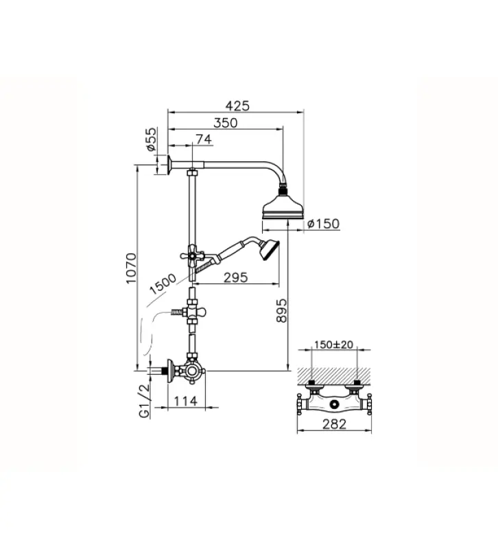 Huber Victorian Thermostat-Duschgarnitur 15cm Edelstahl  390.VT01H.AC
