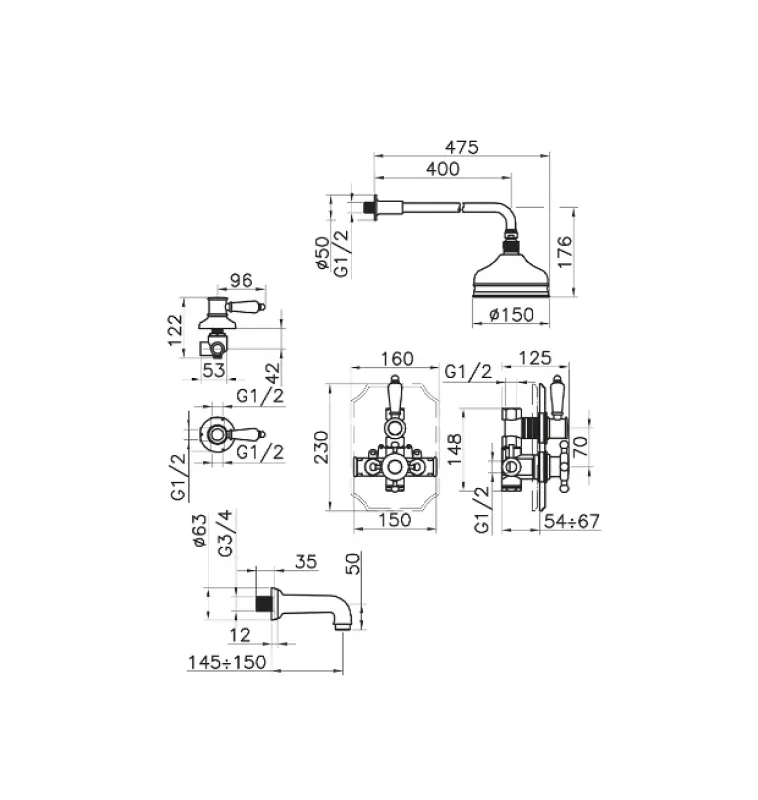 Huber Victorian Thermostat-Einbau-Duschgarnitur Edelstahl 916.VT01H.AC