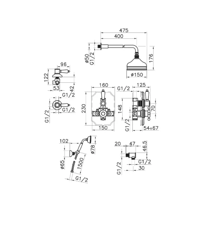 Huber Victorian Thermostat-Einbau-Duschgarnitur Edelstahl 913.VT01H.AC