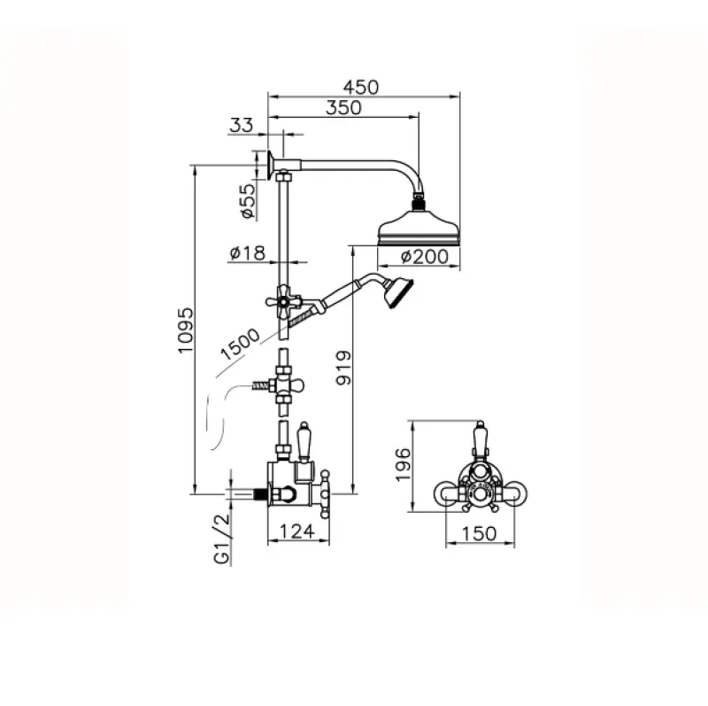 Huber Viktorian Thermostat-Duschgarnitur 20cm Bronze 590.VT21H.BA