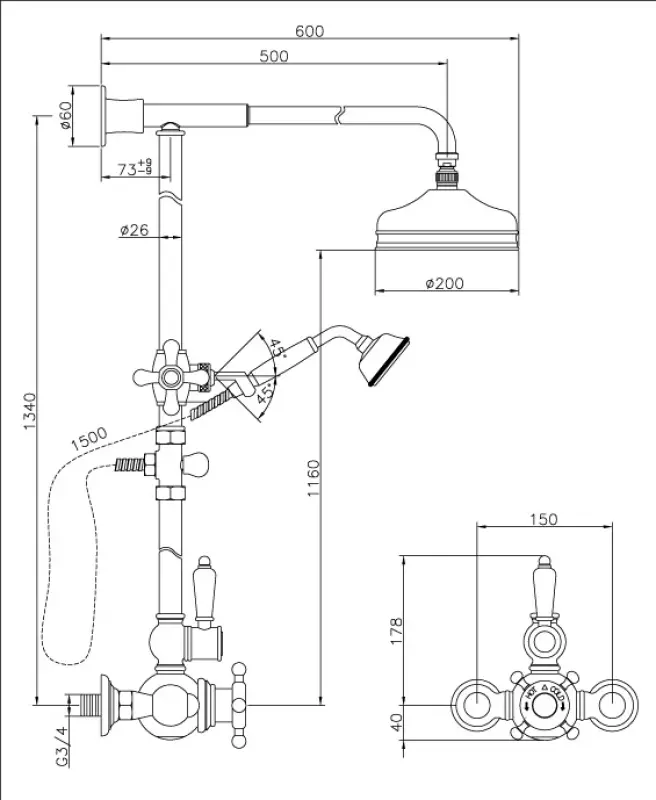 Huber Viktorian Thermostat-Duschgarnitur 20cm Bronze 590.VN21H.BA