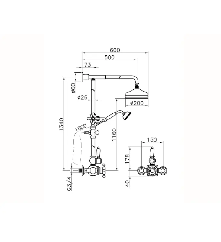 Huber Viktorian Thermostat-Duschgarnitur 20cm Gold 590.VN21H.AG