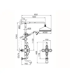 Huber Viktorian Thermostat-Bad/Dusche-Set 30cm Bronze 592.VN31H.BA