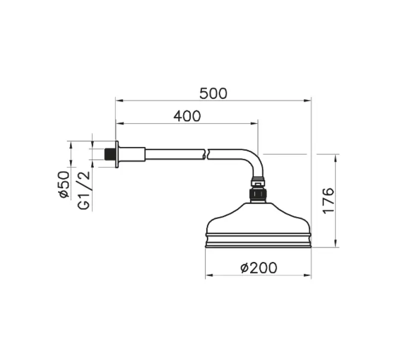 Huber Nostalgic Regendusche 20cm Edelstahl mit Wandarm 611.02H.AC