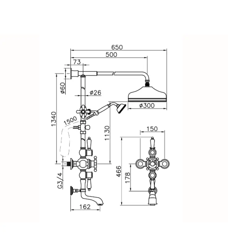 Huber Victorian Thermostat-Bad/Dusche-Set Gold 592.VN31H.AG