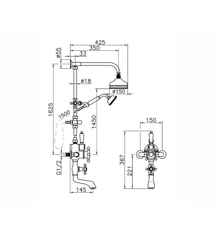 Huber Victorian Thermostat-Bad/Dusche-Set Gold 592.VT01H.AG