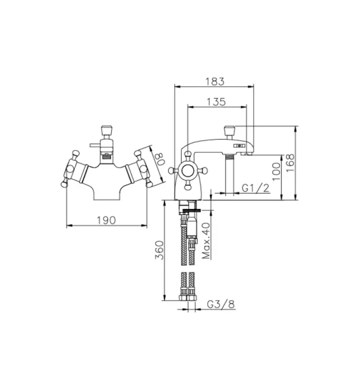 Huber Victorian Thermostat-Badearmatur für Wannenrandmontage Chrom VTT6201021