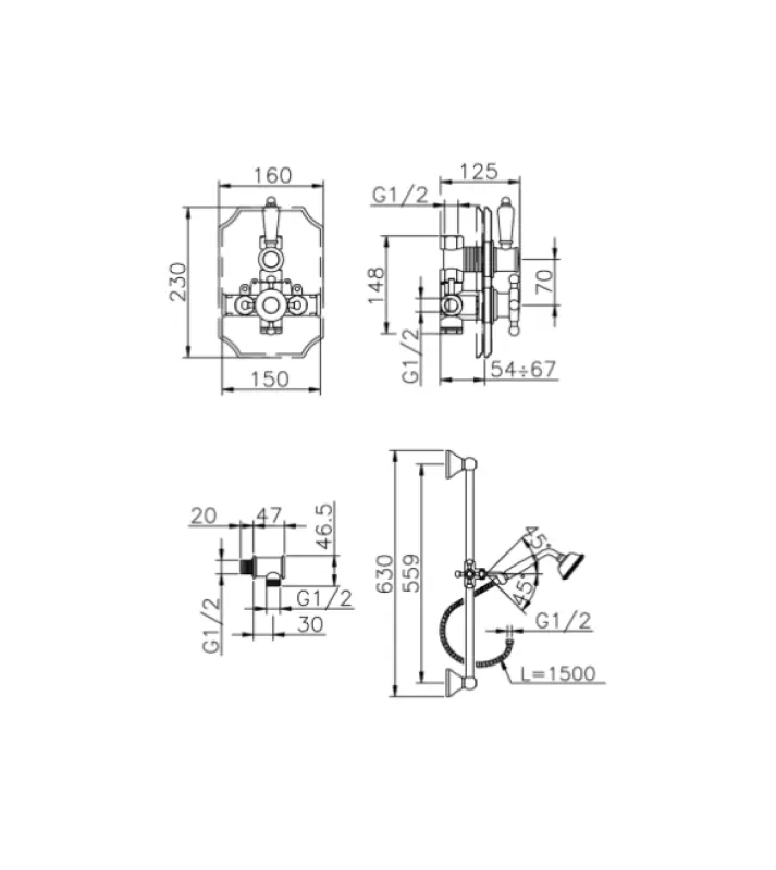 Huber Victorian Thermostat-Einbau-Duschgarnitur mit Gleitstange-Set Chrom 910.VT01H.CR