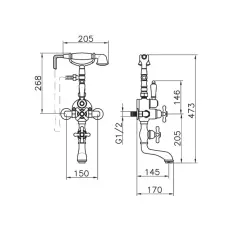Huber Croisette Wannenbatterie mit Thermostat Chrom/Gold 198.CS01H.CA