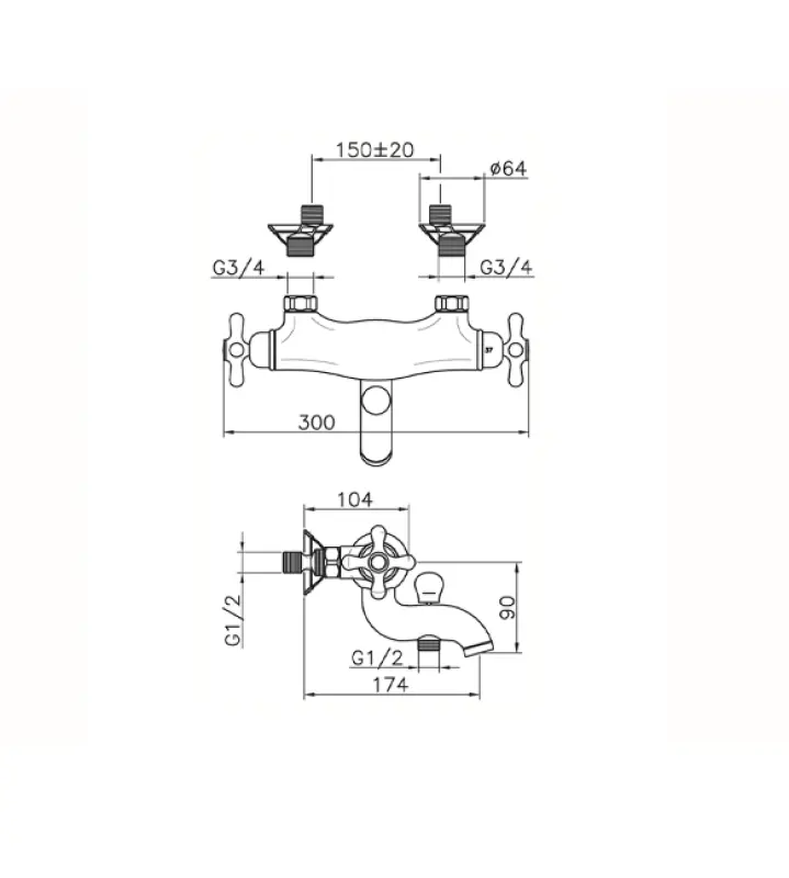 Huber Croisette Thermostatische Wannenbatterie Gold CST270102G