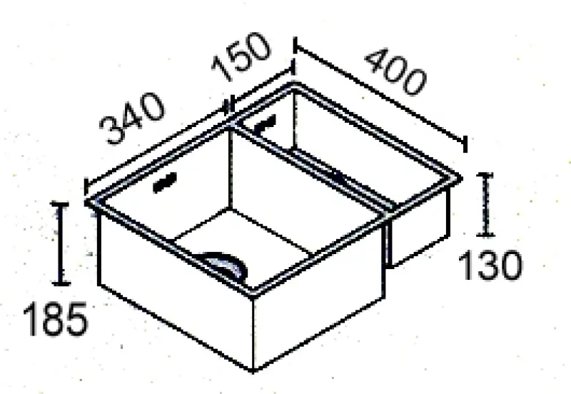 ABK Bingara anderthalb Edelstahlspüle 15x40+34x40 cm, flächenbündig, Unterbau und Aufliegend BIN1534FVI