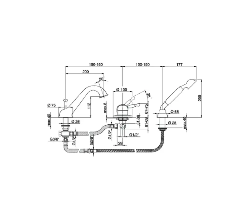 Cisal Arcana Royal Wannenarmatur für den Wannenrand, Altkupfer AY00126026