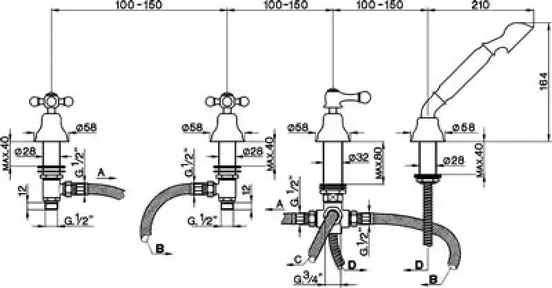 Cisal Arcana Ceramic 4-Loch Bad Mischbatterie, für Badewannenrand-Montage, Chrom AC00029021