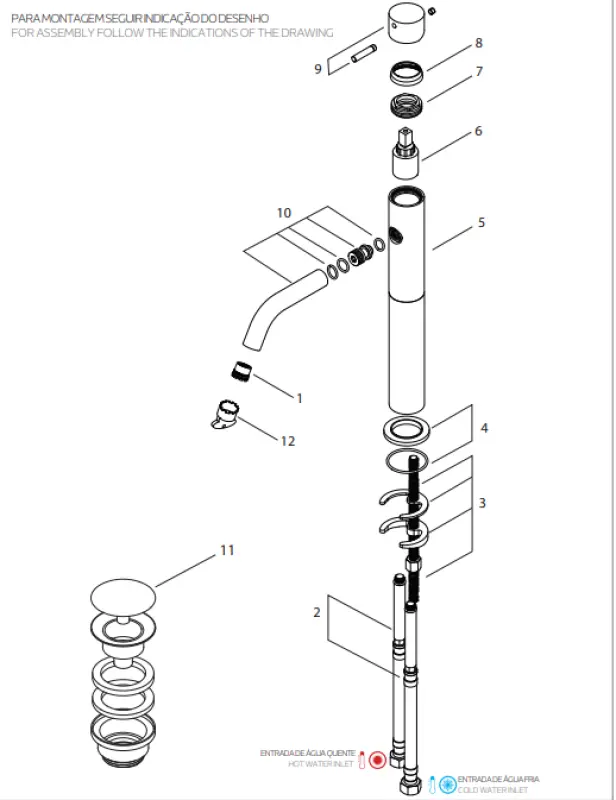 Waterevolution Flow Waschtischarmatur mit hohem Auslauf für Waschbecken, inkl. Click-Plug, Chrom T11501