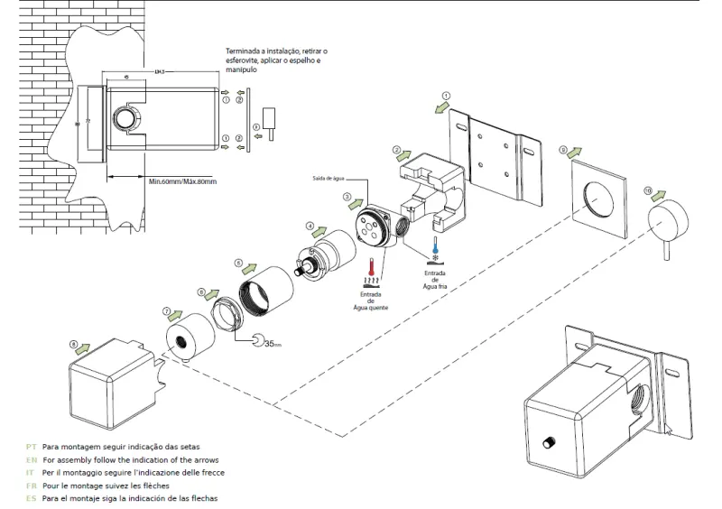 Waterevolution Flow Unterputz-Dusch-Thermostat quadratische Rosette matt Weiß T142TBBR