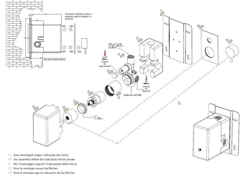 Waterevolution Flow Unterputz-Dusch-Thermostat mit 2 Ausgängen Mattweiß T132TBBR