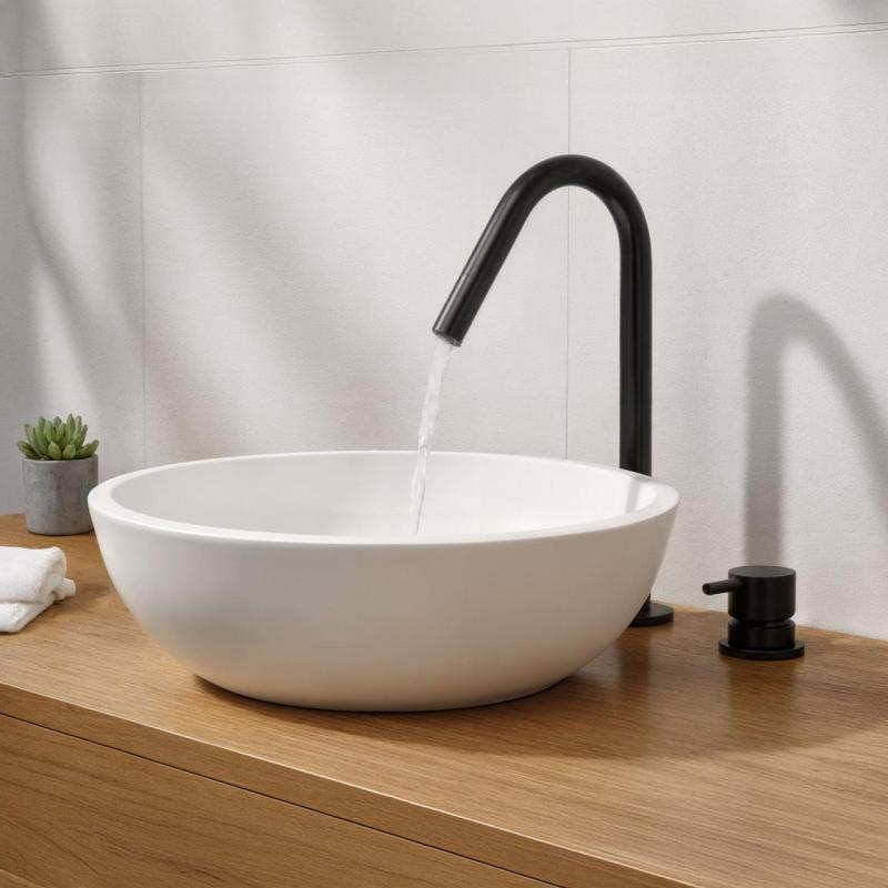 Waterevolution Flow 2-loch Waschtischarmatur Schwarz matt mit kleinem 127mm V-Auslauf T112VPR