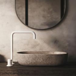 Waterevolution Flow 2-Loch-Waschtischarmatur hoher Auslauf 222, Weiß matt T122HBR