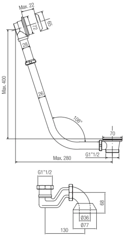 PB Wannenablauf mit Kette für freistehende Badewanne Gold 1208677002