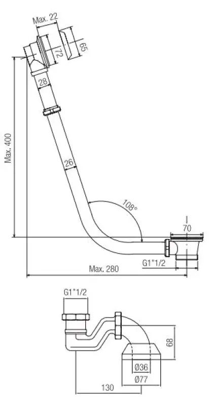 PB Wannenablauf mit Kette für freistehende Badewanne Chrom 1208677012