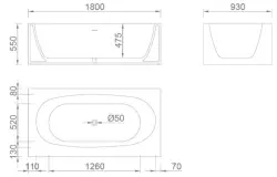 Solid-S Recto Solid Surface freistehende Badewanne aus Corian, L 180 x B 93 x H 55 cm, mattweiß, letzter Lagerbestand