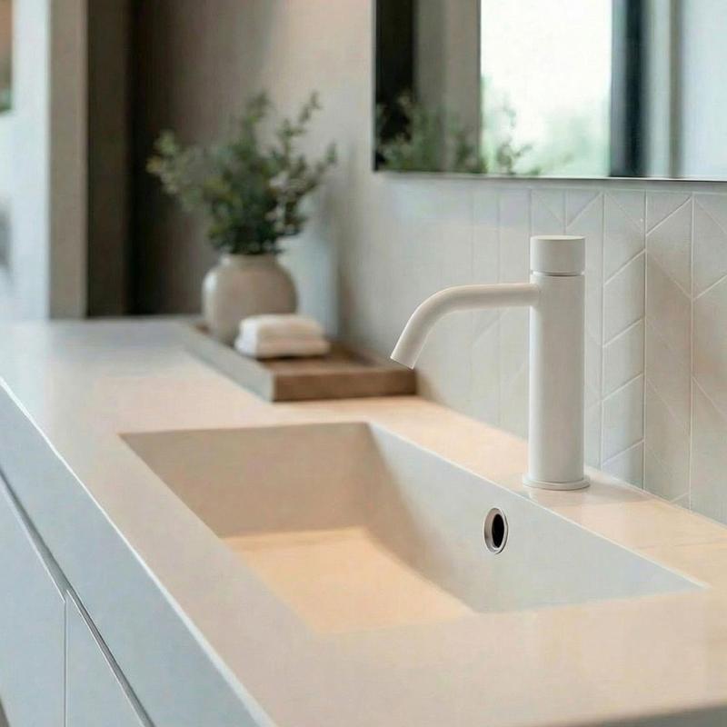 Waterevolution Flow Waschtischarmatur selbstschließend matt Weiß T110TPBR