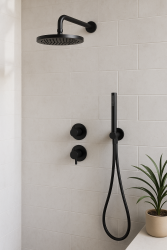 Waterevolution Flow Unterputz-Duschgarnitur mattschwarz mit Thermostat Regendusche und Handbrause 1208846402