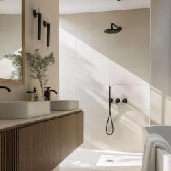 Waterevolution Flow Unterputz-Duschgarnitur mattschwarz mit Thermostat Regendusche und Handbrause 1208846402