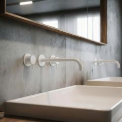 Waterevolution Flow 3-Loch-Einbau-Waschtischarmatur Mattweiß mit Auslauf 21 cm T1163FBR-21