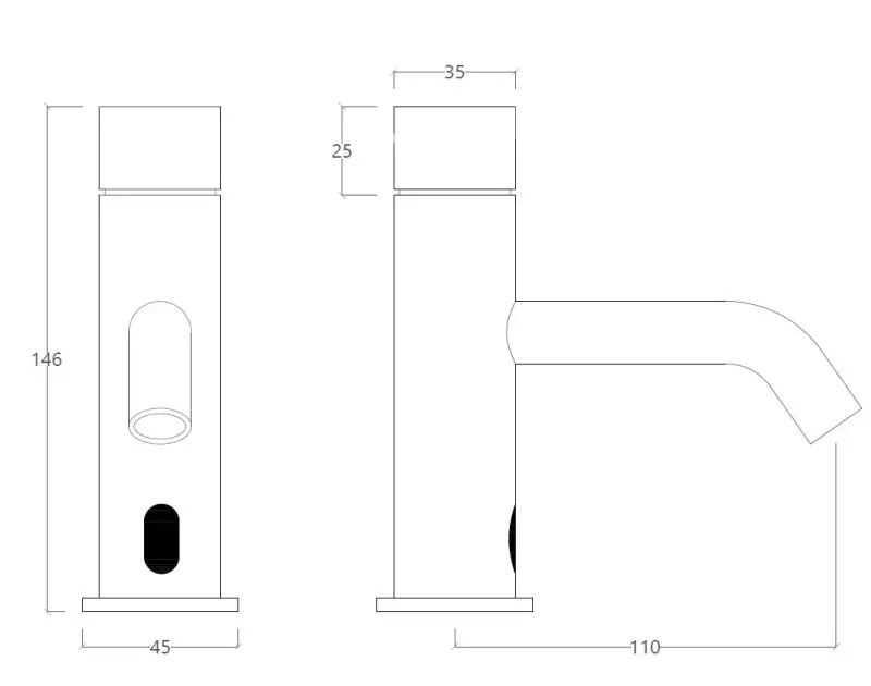 Waterevolution Flow elektronische Waschtischarmatur Infrarot, batteriebetrieben, Mattschwarz T110EBPR