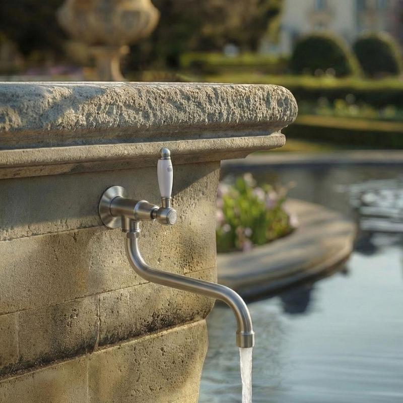 PB Classic Wand-Kaltwasserarmatur mit weißem Griff und langem Auslauf Edelstahl 1208853572