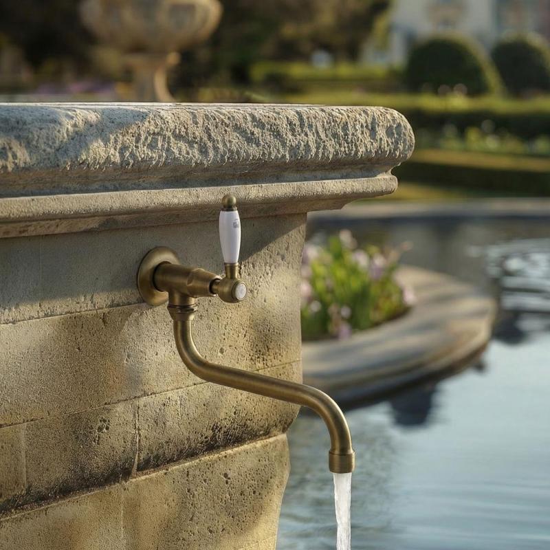 PB Classic Wand-Kaltwasserarmatur mit weißem Griff und langem Auslauf, Bronze 1208853602