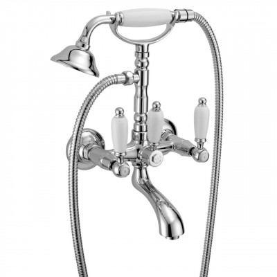 PB klassischer Wasserhahn Aufputz-Badarmaturenset mit weißen Griffen aus Edelstahl, inklusive Handbrause 1208854432