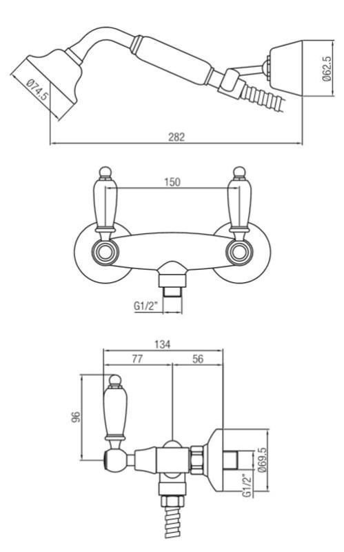PB klassische Armatur-Set für die Dusche mit weißen Griffen in Bronze inklusive Handbrause 1208854482