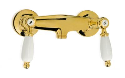 PB klassischer Wasserhahn Aufputz-Duscharmatur mit weißen Hebeln inklusive Handbrause Edelstahl 1208854492
