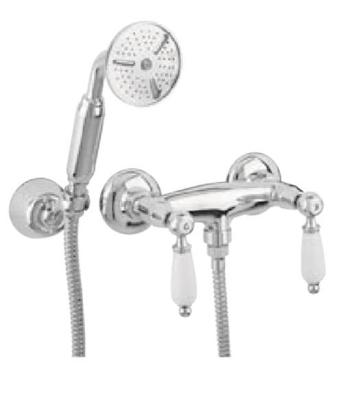 PB klassischer Wasserhahn Aufputz-Duscharmatur mit weißen Hebeln inklusive Handbrause Edelstahl 1208854492