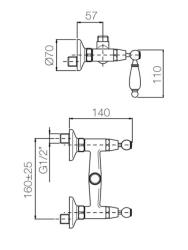 PB Classic Aufputz-Brausebatterie mit weißen Hebeln Anschluss oben Chrom 1208854532