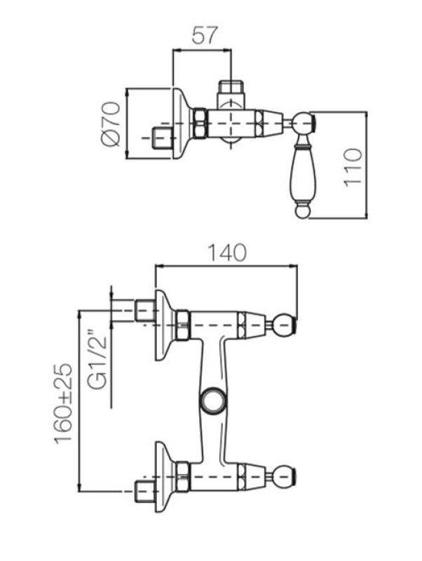 PB Classic Aufputz-Duschbatterie mit weißen Hebeln Anschluss oben Bronze 1208854542