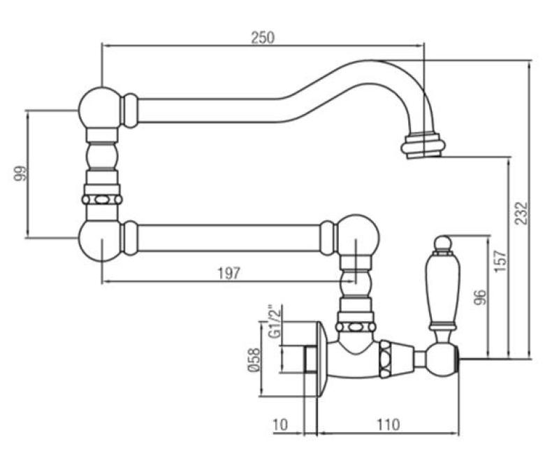 PB Classic Wandeinbau-Kaltwasserarmatur mit weißem Griff und langem schwenkbarem Auslauf Bronze 1208854732