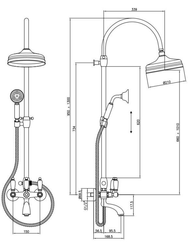 PB Classic Bad/Dusche-Set Aufputz mit Regendusche Bronze 1208854822