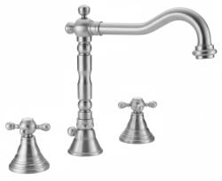 PB classic 3-Loch-Waschtischarmatur mit Sterngriffen, Auslauf 18,5 cm, Edelstahl 1208854952
