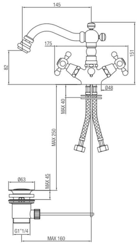 PB Classic Bidetarmatur 145 mm Auslauf Edelstahl 1208855032