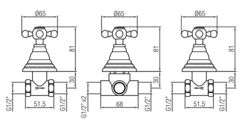 PB Classic 3-Wege-Unterputz-Duschgarnitur mit Umsteller mit Sterngriffen Chrom 1208855392