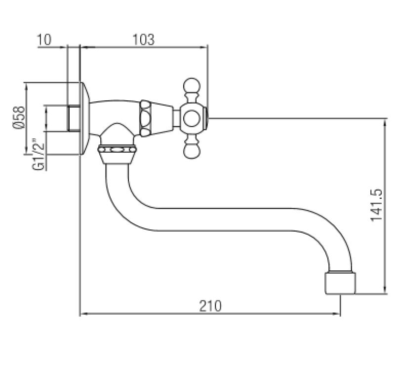 PB Classic Wand-Kaltwasserarmatur mit Sterngriff und langem Auslauf Chrom 1208855622
