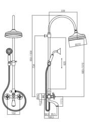 PB Classic Bad/Dusch-Set Aufputz mit Regendusche Sterngriffe Edelstahl 1208855882